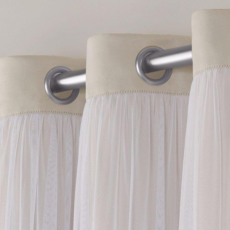 Set of 2 (63"x52") Caterina Layered Solid Blackout with Sheer Top Curtain Panels Sand - Exclusive Home: Thermal Insulated