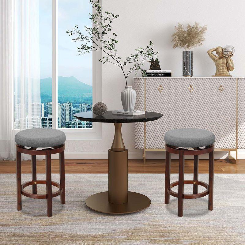 Costway Set of 2 Upholstered Swivel Round Bar Stools 26'' Wooden Pub Kitchen Chairs Gray