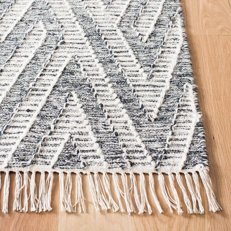 Black and Ivory Wool 8' x 10' Handmade Kilim Rug