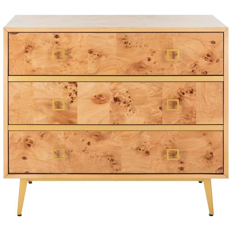 Katia 32" Natural Wood and Gold 3-Drawer Chest