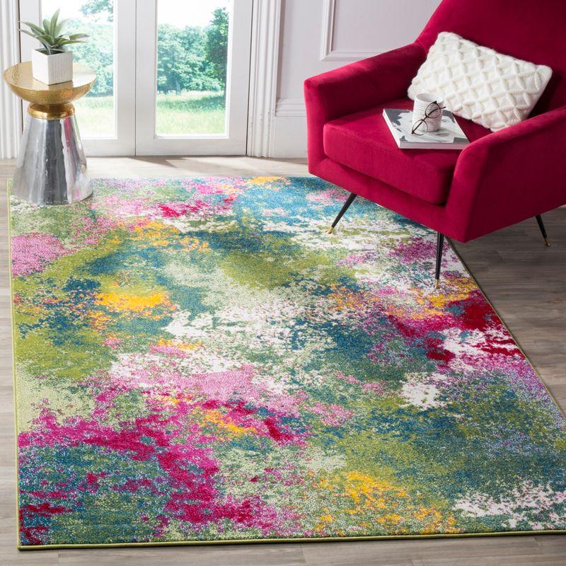 Abstract Euphoria Round Synthetic Rug in Green/Fuchsia - 59"