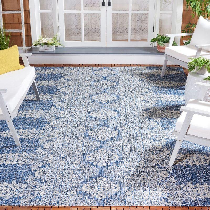 Navy and Grey Rectangular Synthetic Area Rug