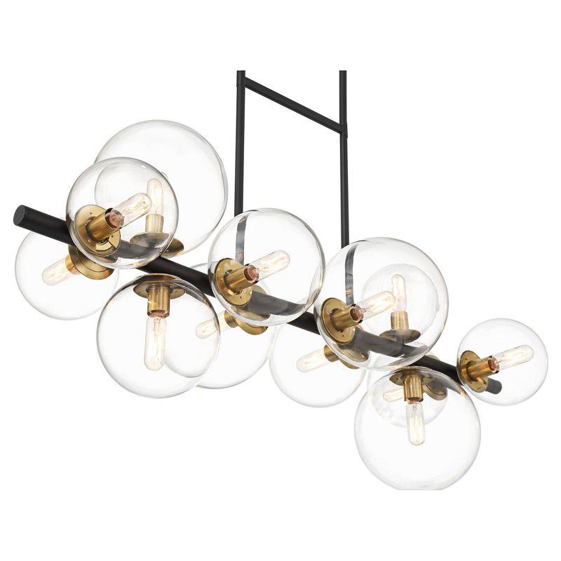 Possini Euro Design Vasa Black Gold Island Linear Pendant Chandelier 34" Wide Modern Clear Glass 12-Light Fixture for Dining Room