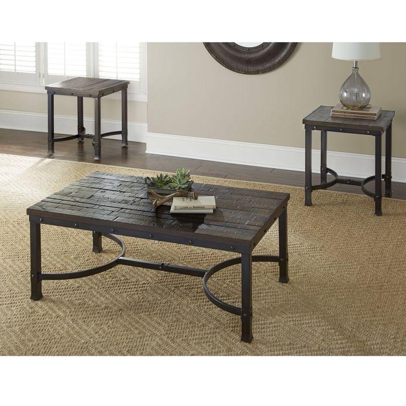 Ambrose End Table Dark Brown/Rustic Honey - Steve Silver Co.: Iron Frame, Square Shape, 24" Height