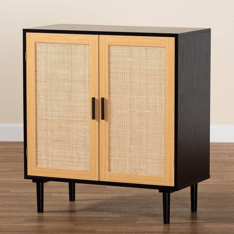 Baxton Studio Maureen Wood and Rattan 2 Door Storage Cabinet Espresso/Natural Brown : Bohemian Style, Particle Board Frame, 2 Shelves