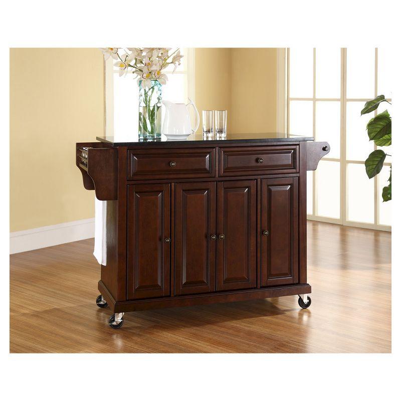 Crosley Solid Black Granite Top Kitchen Cart/Island - Vintage Mahogany : Rolling Storage, Towel Bar, 4 Doors