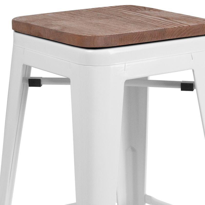 Flash Furniture Margherite 30" High Backless Metal Barstool with Square Wood Seat