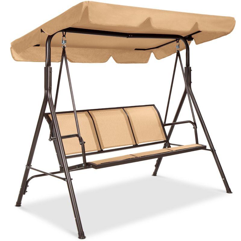 Tan 2-Seater Outdoor Swing Glider with Adjustable Canopy