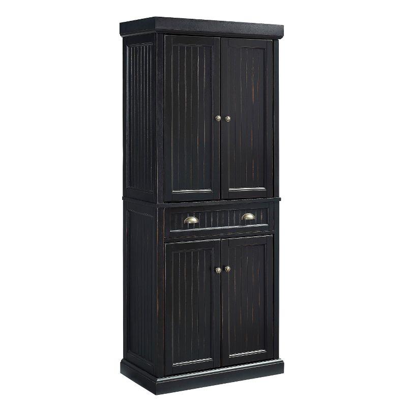 Seaside Distressed Black Solid Hardwood Coastal Pantry Cabinet