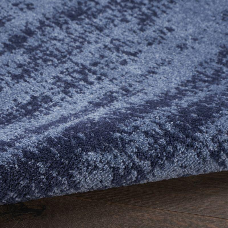 Denim Blue Abstract Synthetic Reversible Outdoor Rug 38"