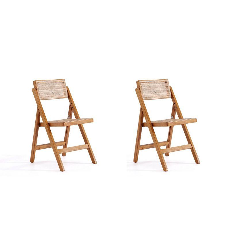 Natural Wood and Cane Folding Side Chair Set