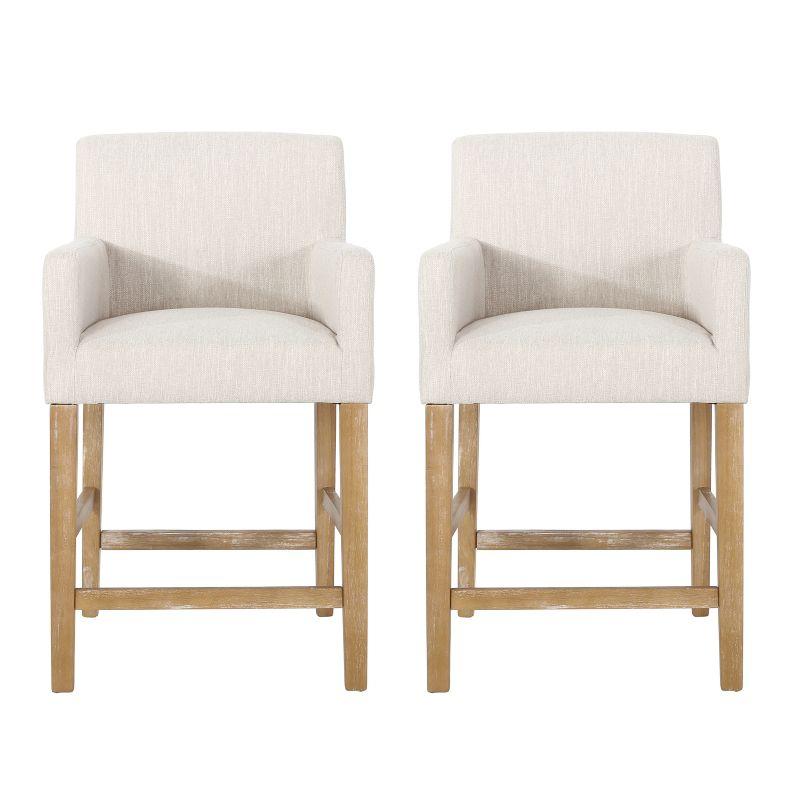 Christopher Knight Home Chaparral Contemporary Fabric Upholstered Wood 26 inch Counter Stools (Set of 2), Beige and Weathered Natural