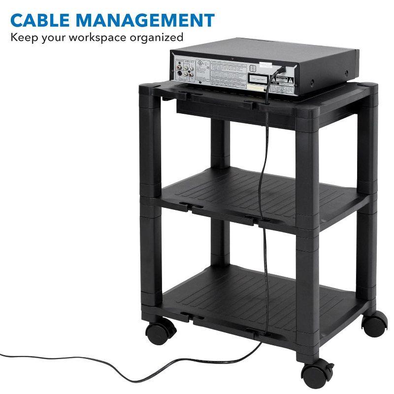 Mount-It! 3 Tier Mobile Printer Stand with Drawer | Height Adjustable Printer Cart with 4 Swivel Wheels and Cable Management | Rolling Printer Stand