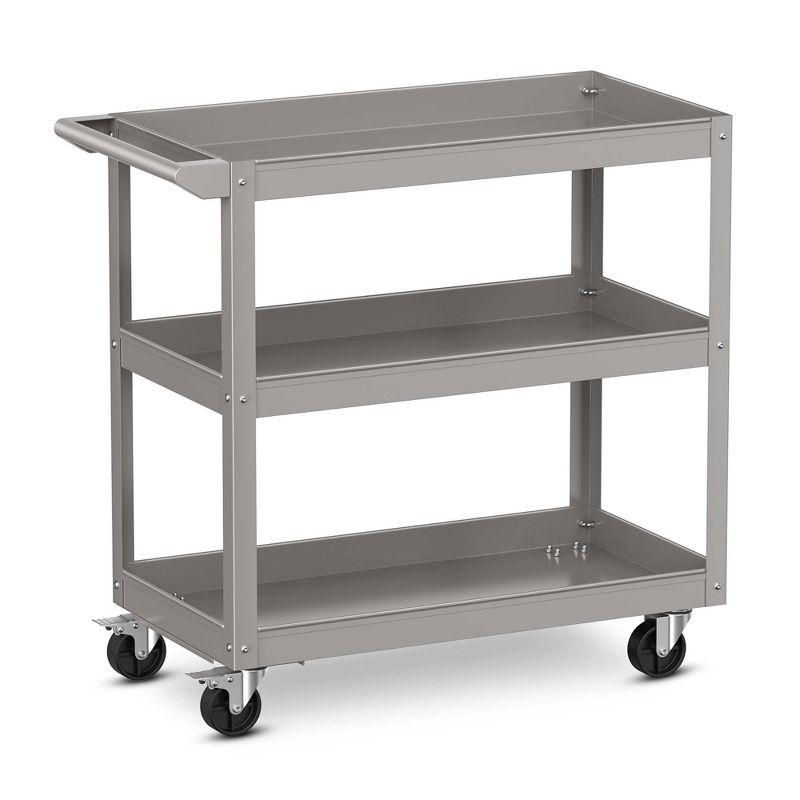 Costway 3-Tier Metal Utility Cart 400 lbs Storage Service Trolley Tool Storage Gray