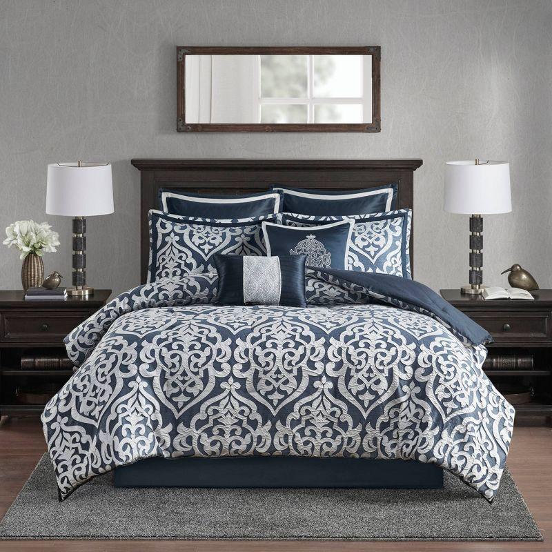 Navy and Silver King Microfiber 8-Piece Comforter Set