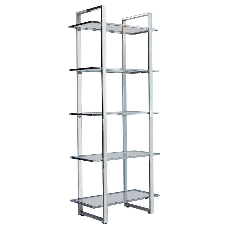 Hartford 79" Silver Chrome and Glass Shelf Bookcase