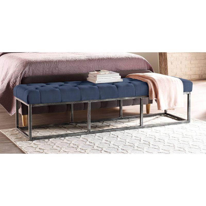 Danes Cobalt Blue Microfiber Tufted Bedroom Bench with Iron Legs