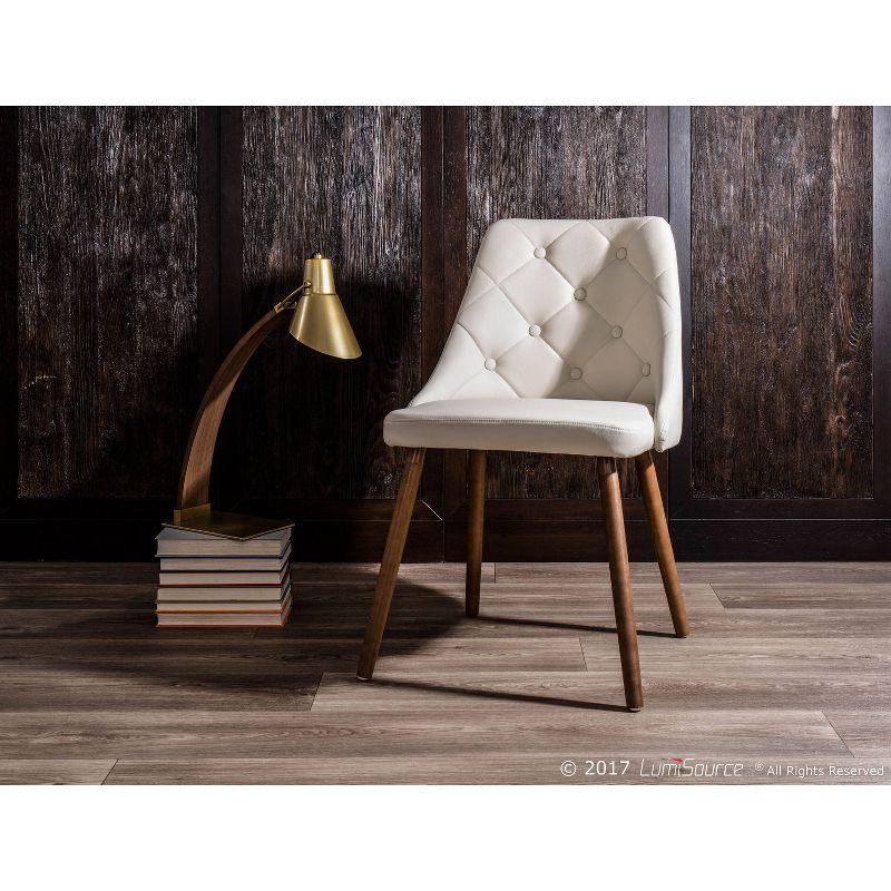 Giovanni Mid Century Modern Dining Chair Cream - Lumisource: Upholstered, Walnut Finish, Faux Leather