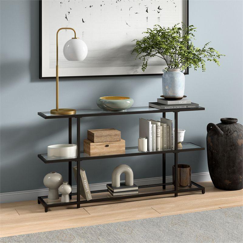 55 in Blackened Bronze Glass Console Table with Storage