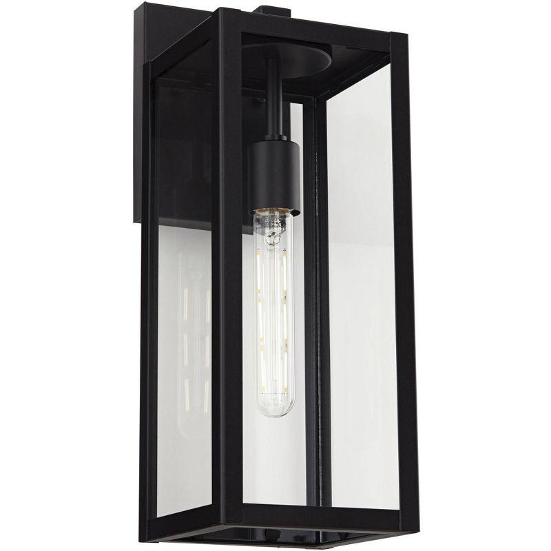 John Timberland Titan Modern Outdoor Wall Light Fixtures Set of 2 Mystic Black Rectangular Frame 17" Clear Glass for Post Exterior Barn