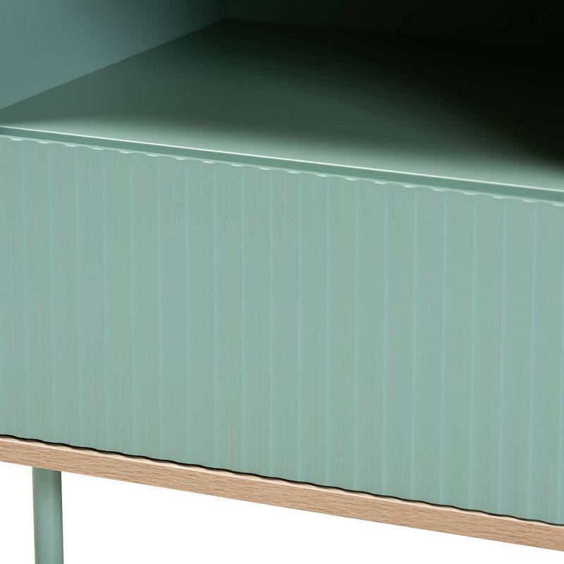 Tavita Two-Tone Wood 1 Drawer End Table Oak Brown/Mint Green - Baxton Studio: Side Table with Storage Shelf