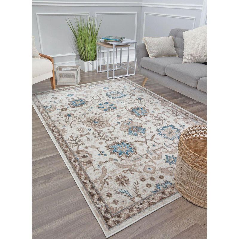 Honeysuckle Cream and Blue Synthetic Rectangular Area Rug