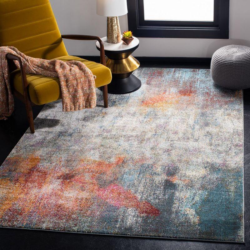 Luxor Ivory and Blue Hand-Knotted Viscose Area Rug