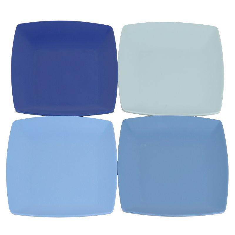 Grayson 10.5 Inch Square Blue Melamine Dinner Plate Set