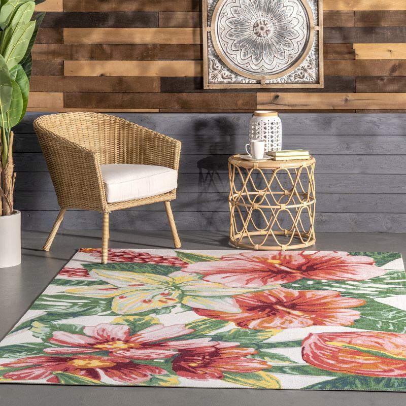 Multicolor Tropical Floral 49" Round Synthetic Indoor/Outdoor Rug
