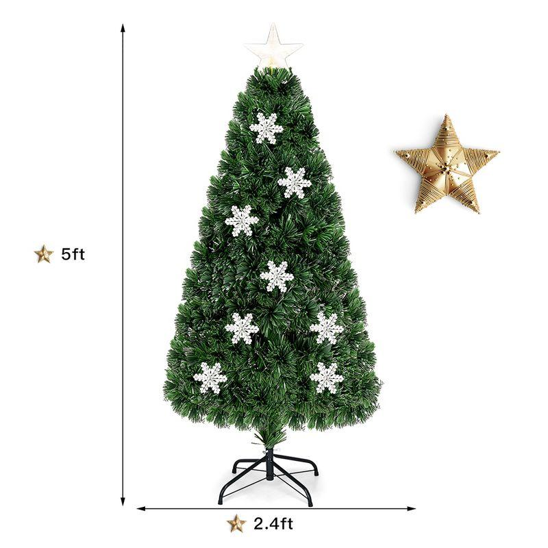 Tangkula 5'Pre-Lit Optical Fiber Artificial Christmas Tree w/ Multicolor LED Lights Snowflakes