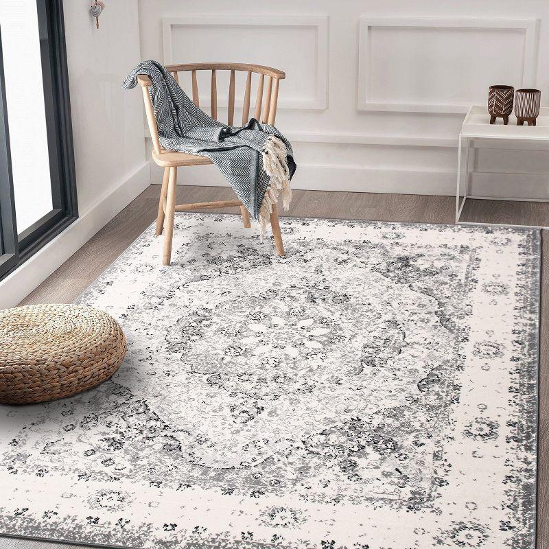 World Rug Gallery Vintage Oriental Distressed Medallion Gray 3'3" x 5' Area Rug:  Stain-Resistant,  Low Pile,  Pet Friendly