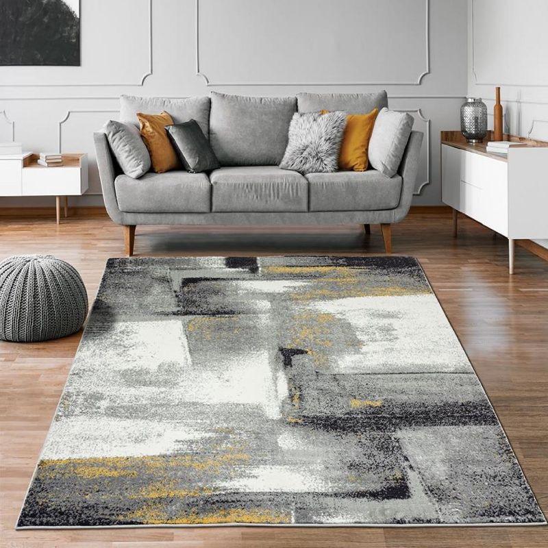 Gray 2x7 Abstract Brushstrokes Stain-Resistant Area Rug