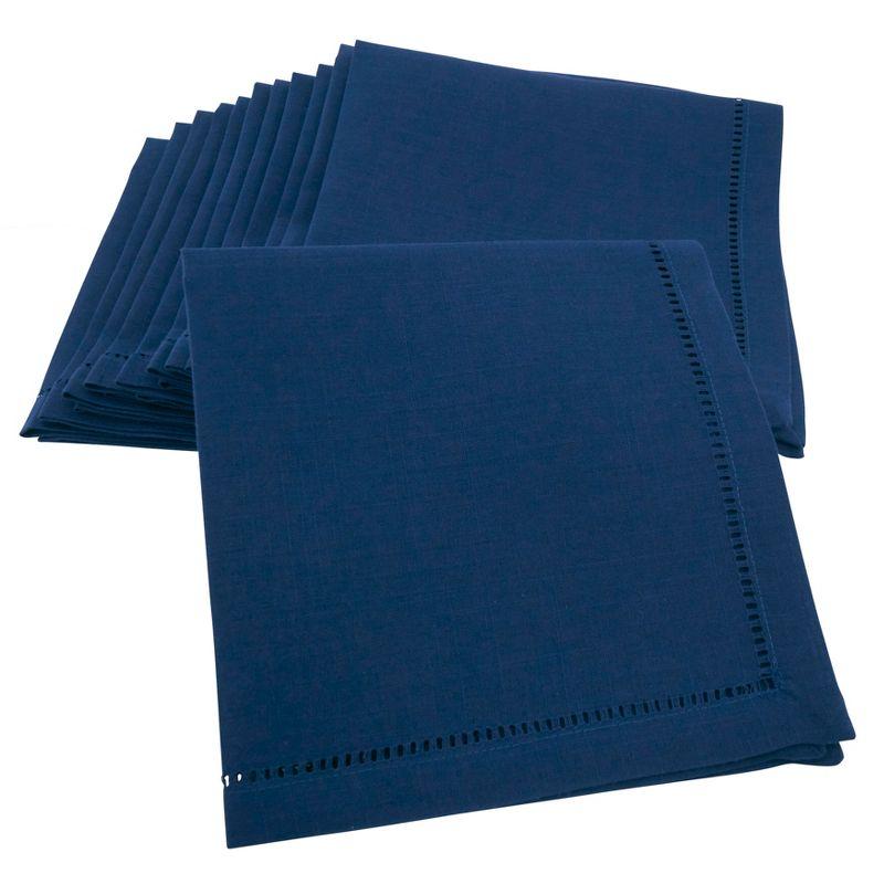 Saro Lifestyle Dinner Napkin With Hemstitch Border Design (Set of 12), Navy Blue, 18" x 18"