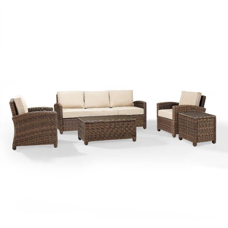 Bradenton 5pc Outdoor Wicker Sofa Seating Set - Sand - Crosley: Steel Frame, UV-Resistant, with Cushions & Tables