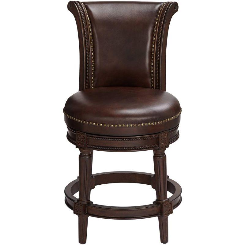 55 Downing Street Addison Walnut Swivel Bar Stool Brown 26" High Traditional Mocha Leather Cushion with Backrest Footrest for Kitchen Counter Height