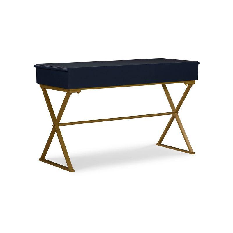 Campaign 2 Drawer Desk Blue/Gold - Linon: Matte Gold Legs, MDF, Metal Hardware