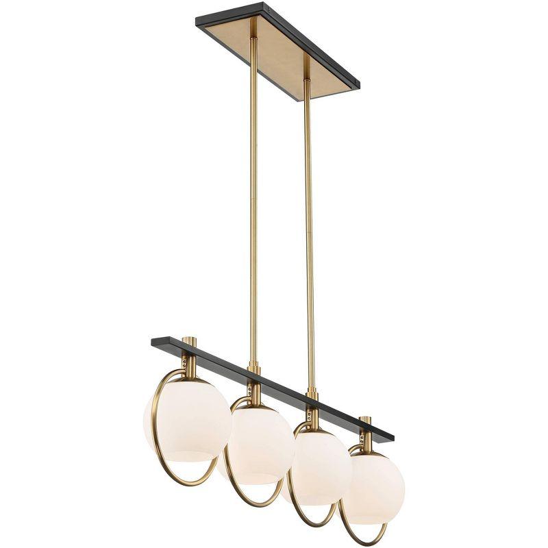 Possini Euro Design Carlyn Brass Black Linear Island Pendant Chandelier 33" Wide Modern White Glass Shade 4-Light LED Fixture for Dining Room Kitchen