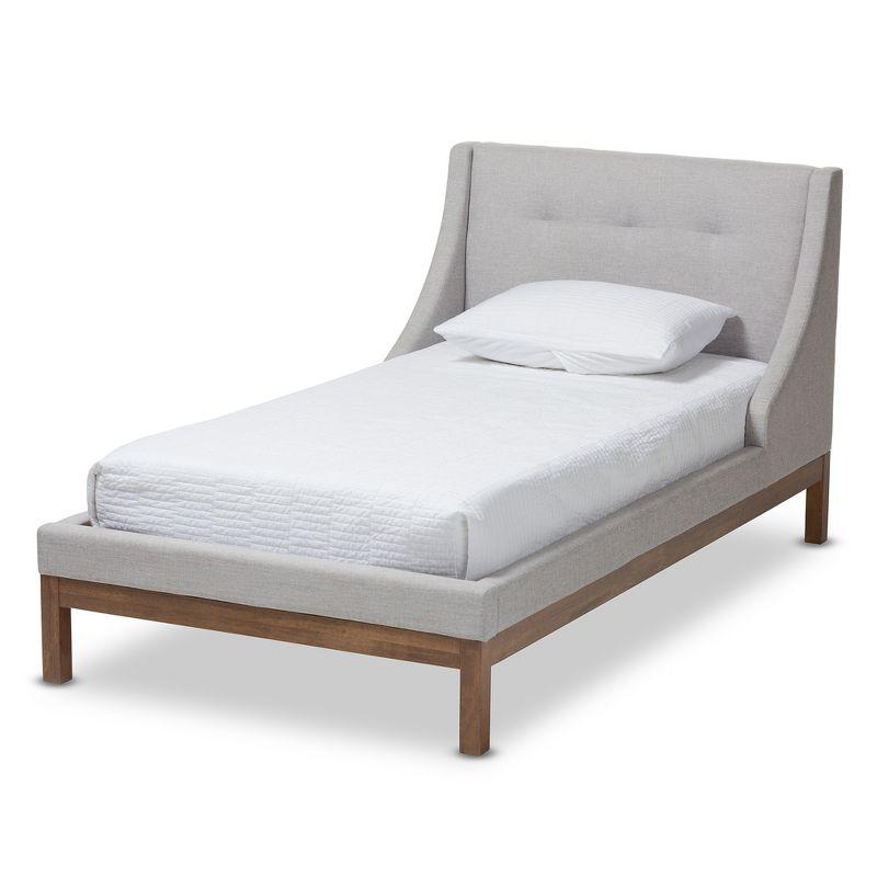 Louvain Modern and Contemporary Fabric Upholstered Walnut - Finished Platform Bed Grayish Beige - Baxton Studio