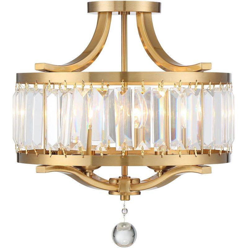 Elegant Brass and Crystal 19.5" Drum Ceiling Light