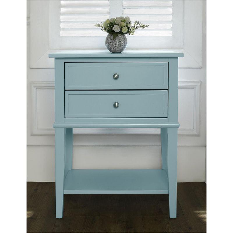 Franklin Blue Wood 2-Drawer Accent Table with Lower Shelf