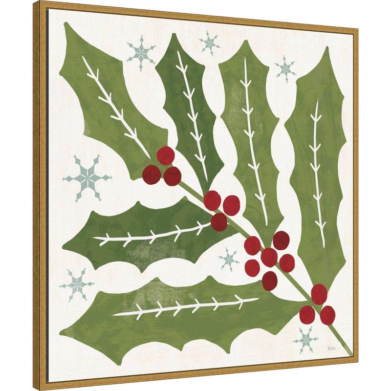 Gold Framed Botanical Holiday Canvas Print, 30" x 30"