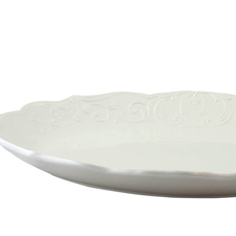 White Embossed Ceramic Oval Serving Platter, 20"