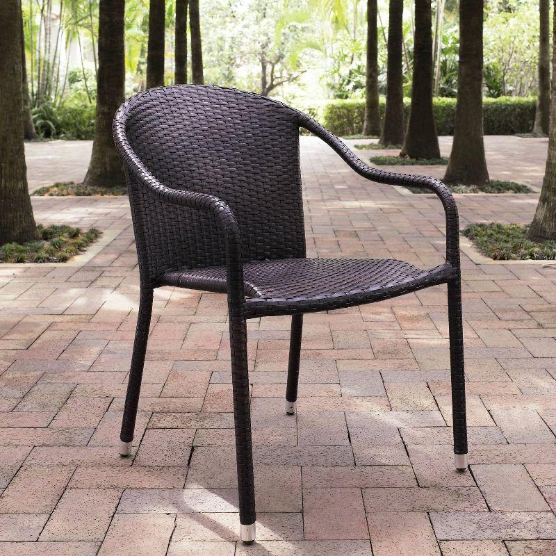 Palm Harbor 4pk Outdoor Wicker Stackable Chairs - Brown - Crosley: Weather-Resistant Steel Frame Patio Seating