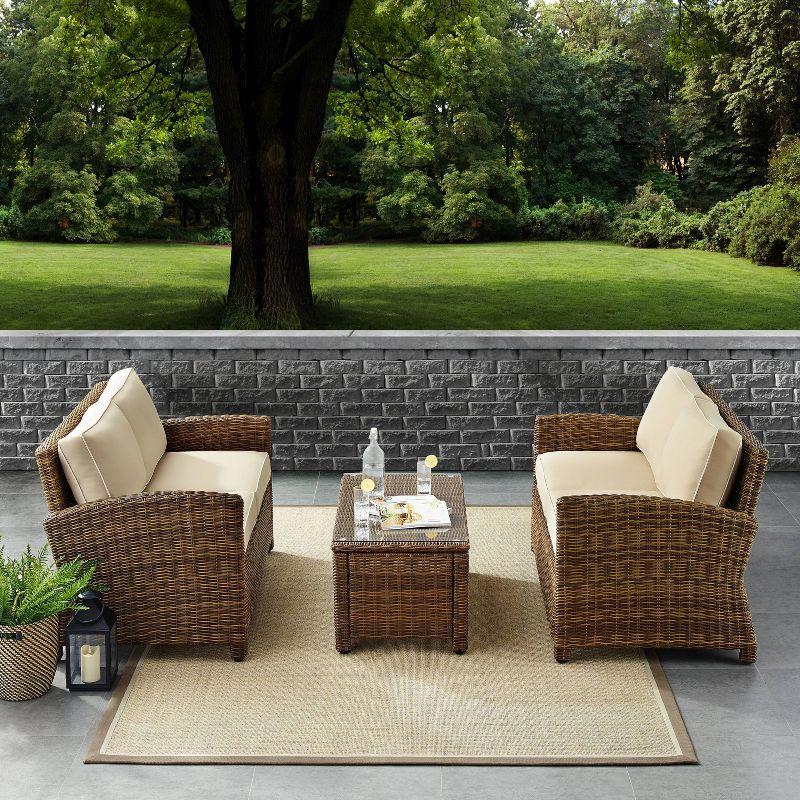 Bradenton 3-Piece Brown Wicker Outdoor Seating Set with Sand Cushions