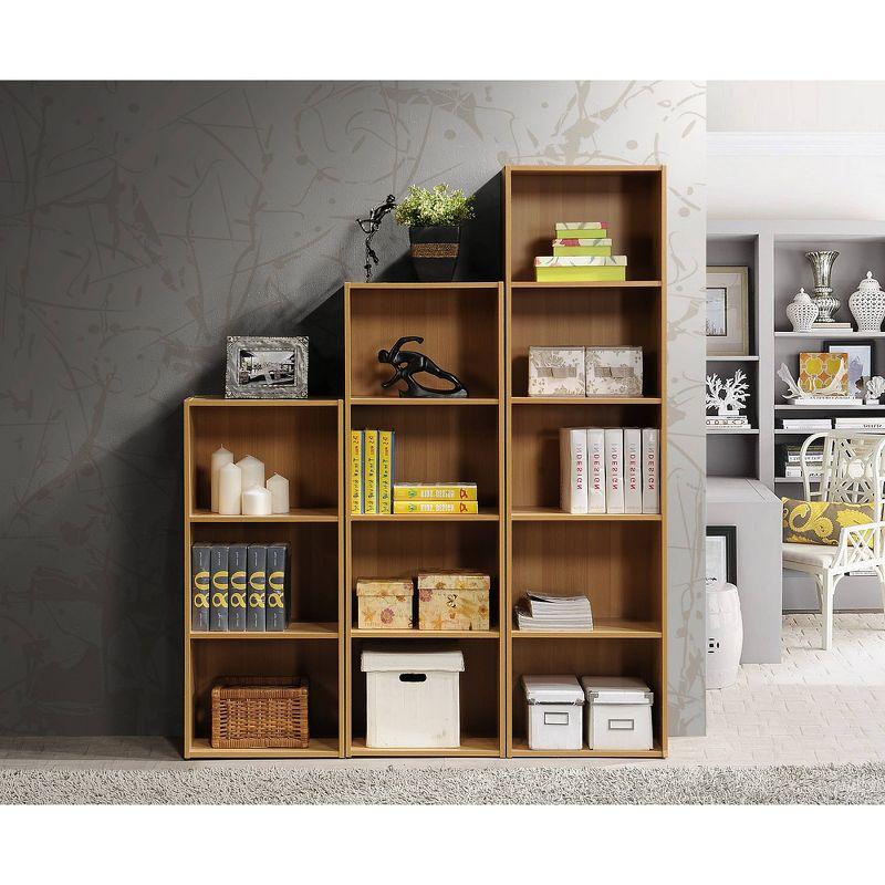 Slim Beech Wood 5-Shelf Kids Bookcase with Cubes and Doors