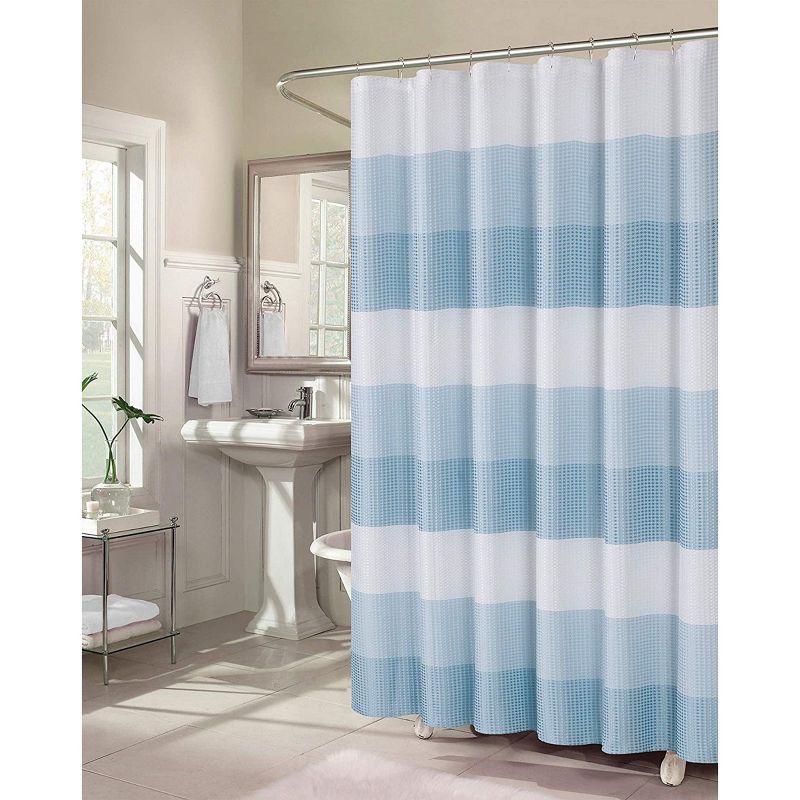 Blue Ombre Waffle Weave Fabric Shower Curtain