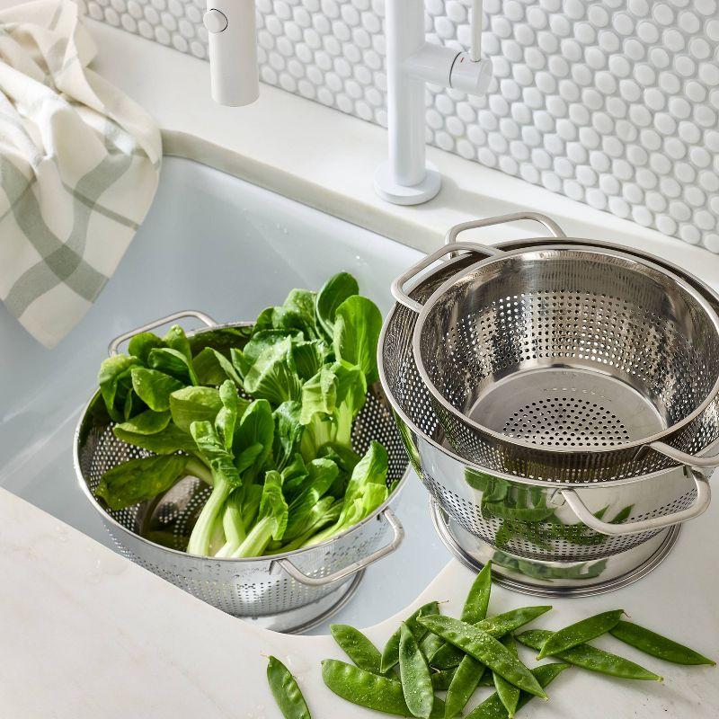 3pc (1.5qt, 3qt, and 5qt) Stainless Steel Colander Set Silver - Figmint™: Kitchen Strainer Collection, Dishwasher-Safe