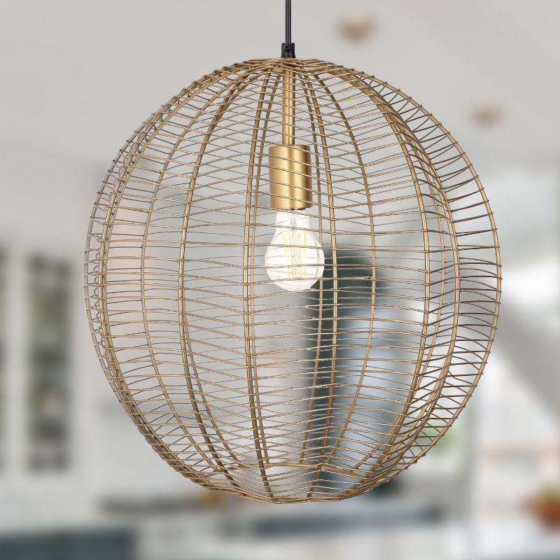 River of Goods 12" Mandie Wire Wrapped Caged Globe Shade Pendant Light: Antique Brass Finish, UL Listed, Adjustable Height