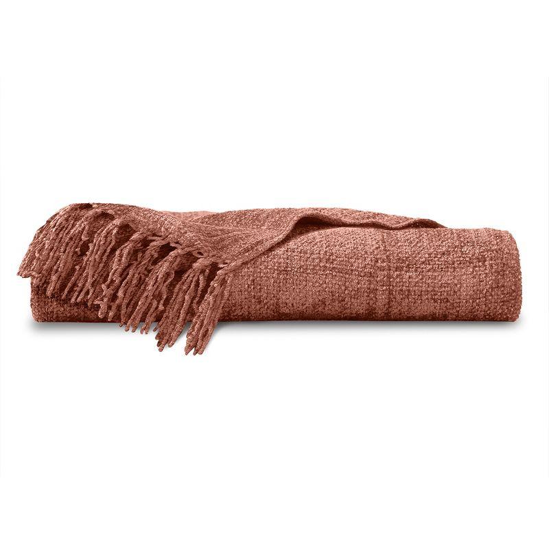 Clay Chenille Twin Throw Blanket with Fringe Trim