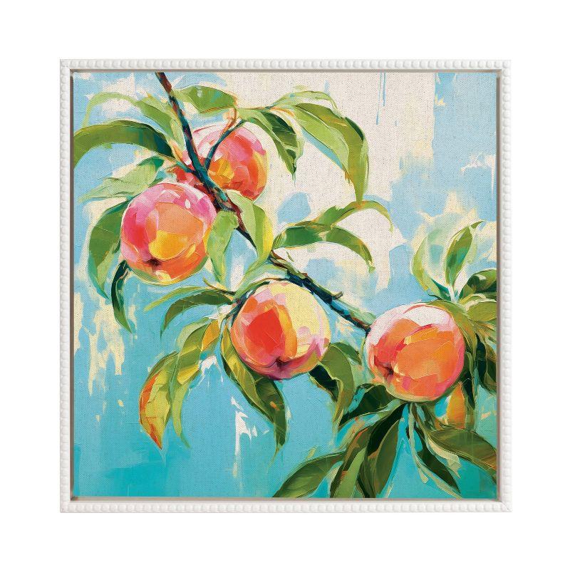 Kate & Laurel All Things Decor 22"x22" Sylvie Beaded Peach Tree Framed Canvas by The Creative Bunch Studio White